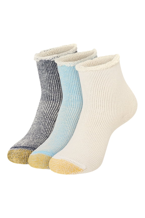 Edition Women's Roll Top Terry Quarter Socks Assorted, 3 Pairs, Size 6-9