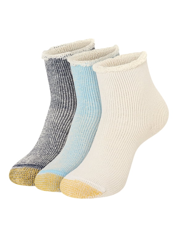 Edition Women's Roll Top Terry Quarter Socks Assorted, 3 Pairs, Size 6-9