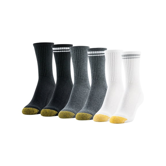 GoldToe Edition Women's Striped Half Cushion Short Crew Socks Assorted, 6 Pairs, Size 6-9