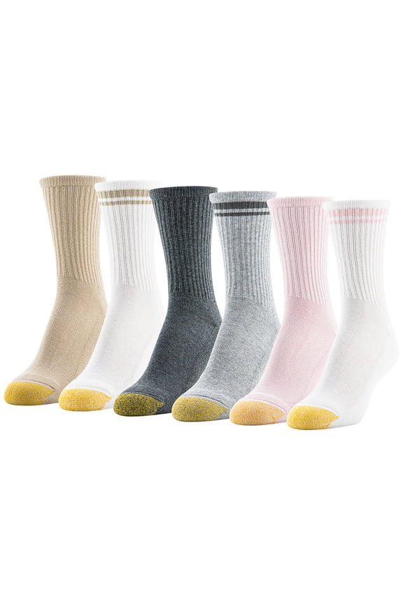 Edition Women's Striped Half Cushion Short Crew Socks Assorted, 6 Pairs, Size 6-9