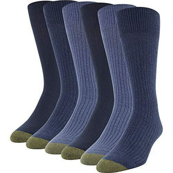 GoldToe Men's Lightweight Casual Stanton Crew Socks, Dark Blue (6)