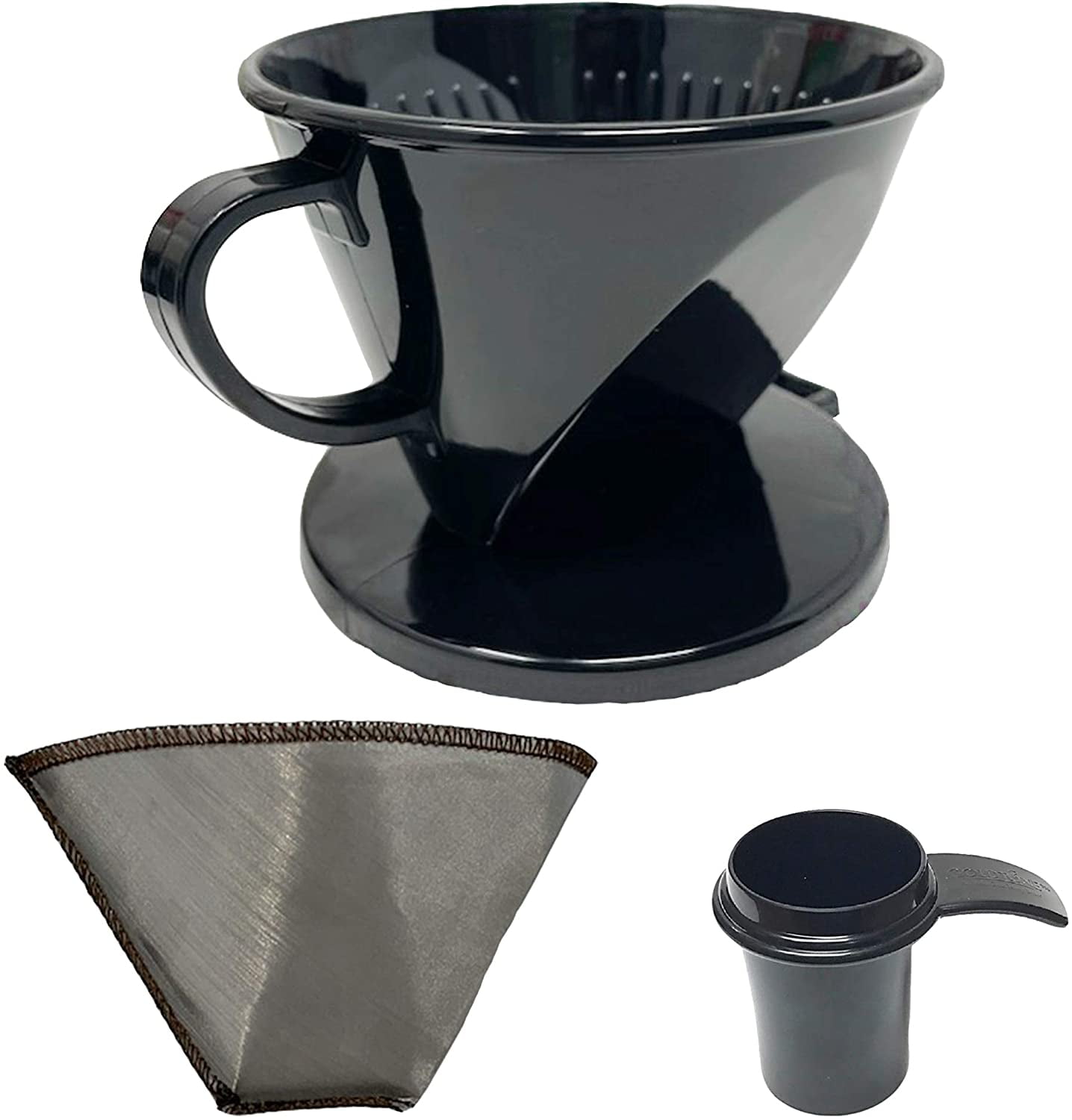 GoldTone #2 Cone Style Pour Over Coffee Dripper, Portable Pour Over Coffee Filter BPA-Free (1-6 Cups) with Stainless Steel #2 Cone Reusable Frameless Filter and Scoop