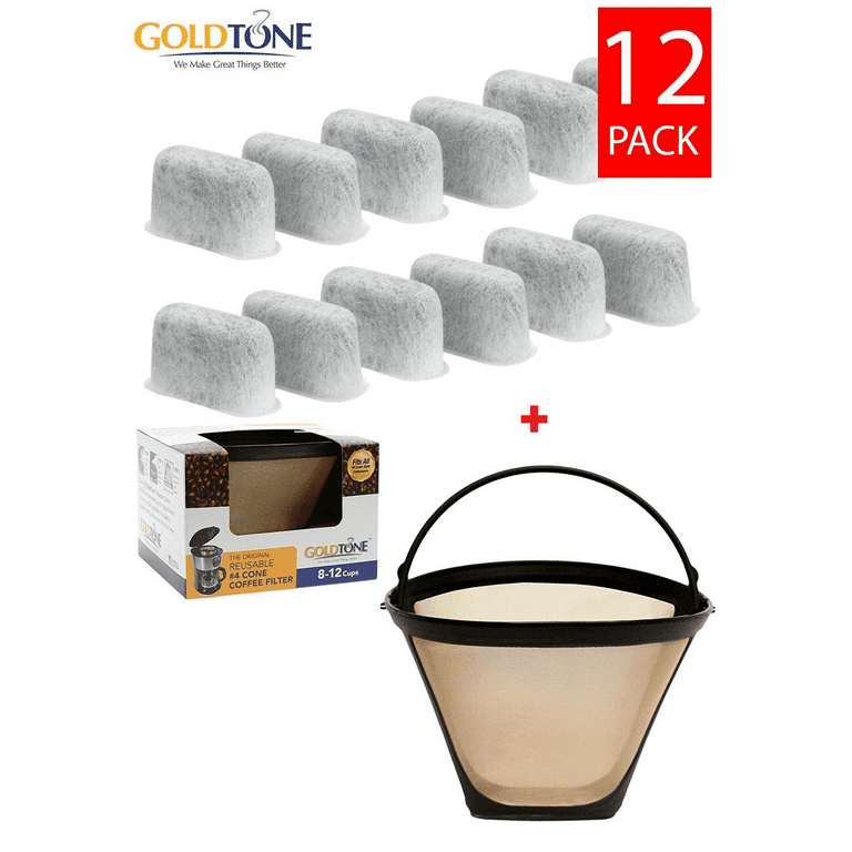 GoldTone Combo Pack: 8-12 Cup Coffee Filter 12 Charcoal Filters