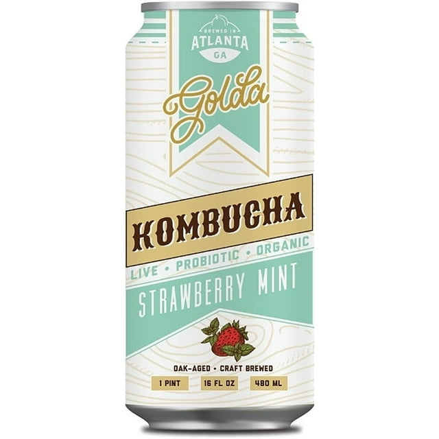 Golda Kombucha Strawberry Mint Kombucha, 16OZ, 12 Pack