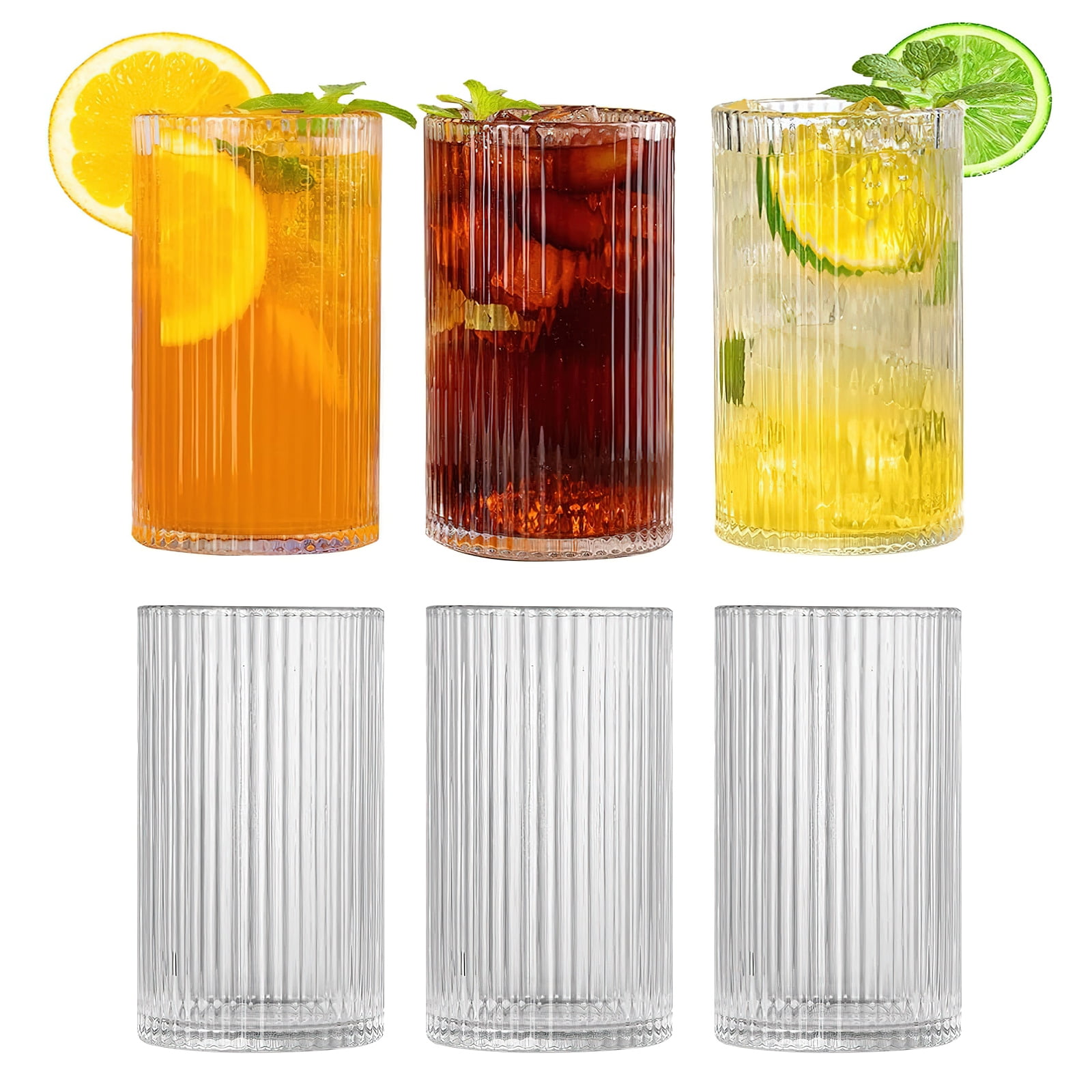 Goldarea 15oz Vintage Hobnail Ribbed Drinking Glasses Set of 6, Clear Glassware for Juice, Water ...