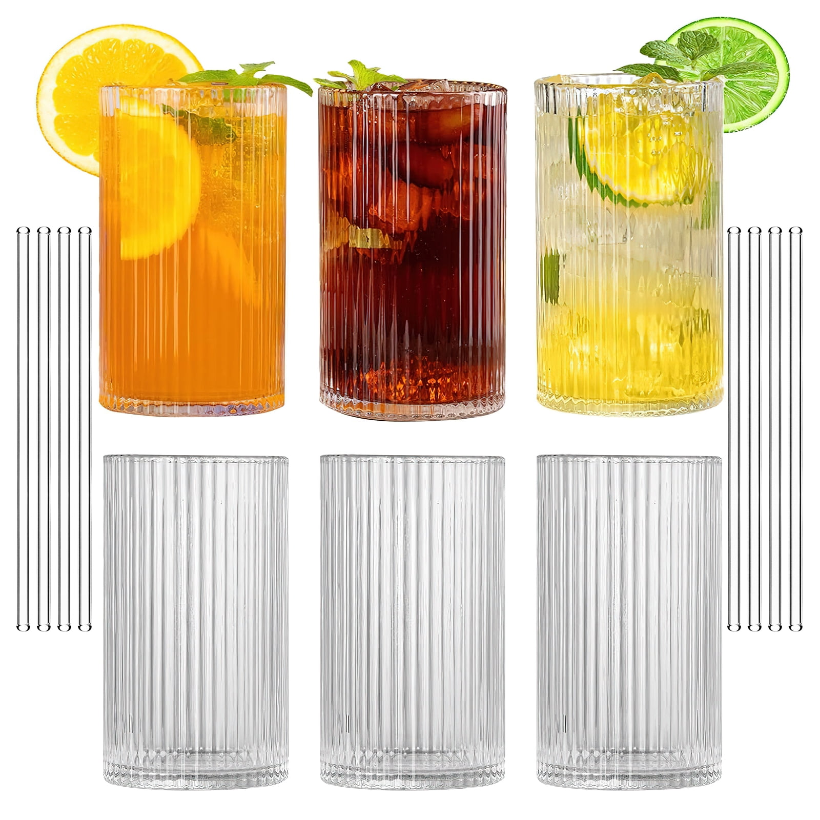 Goldarea 15oz Vintage Drinking Glasses Set of 6,Clear Glass,Hobnail ...