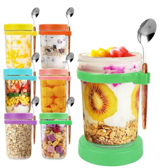 Goldarea 6Pcs Overnight Oats Containers with Lids,16oz Overnight Oats Mason Jars for Meal Prep.
