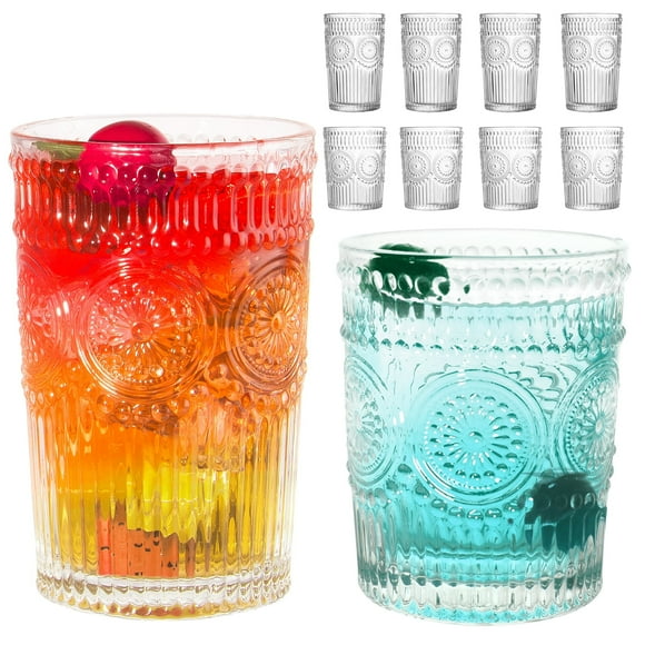 Goldarea Drinking Glass Set 8,Clear Vintage Glass Drinking for Whiskey,High and Low Glassware.