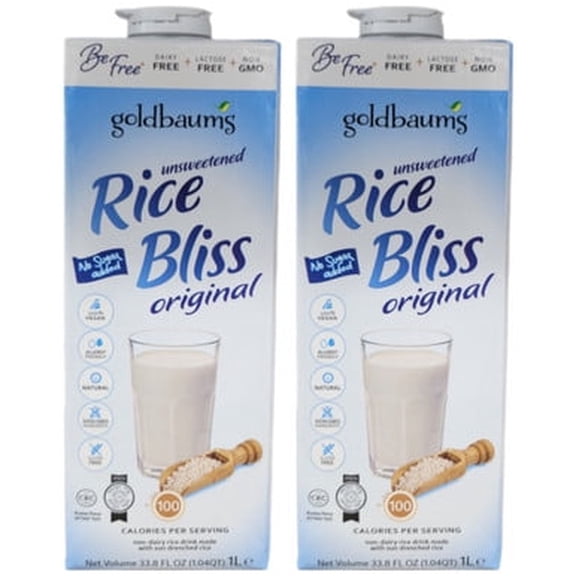 Goldbaums Rice Bliss Original Unsweetened Rice Drink, Dairy Free, 33.8 fl oz (Pack of 2)