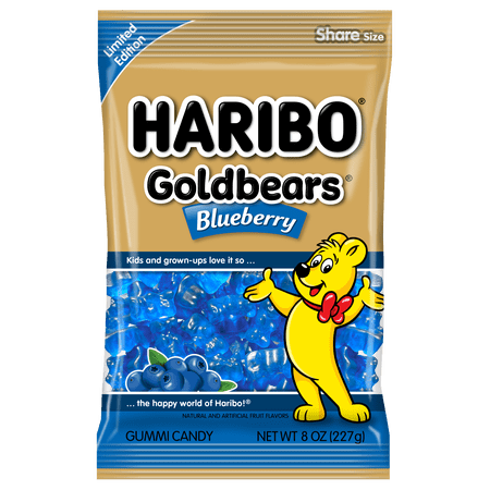Haribo Goldbears Gummy Bears, Blueberry Goldbears Candy Gummies, 8oz, Share Bag