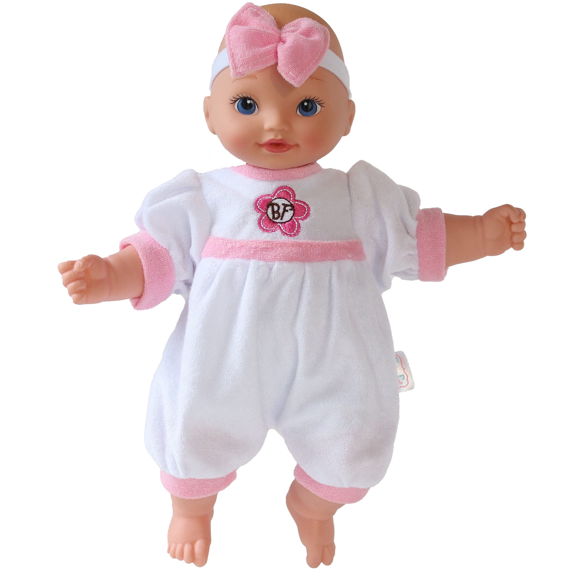 Goldberger Baby's First 13" Bundle of Joy Caucasian Baby Doll - White Terry Cloth Jumper Outfit with Matching Headband