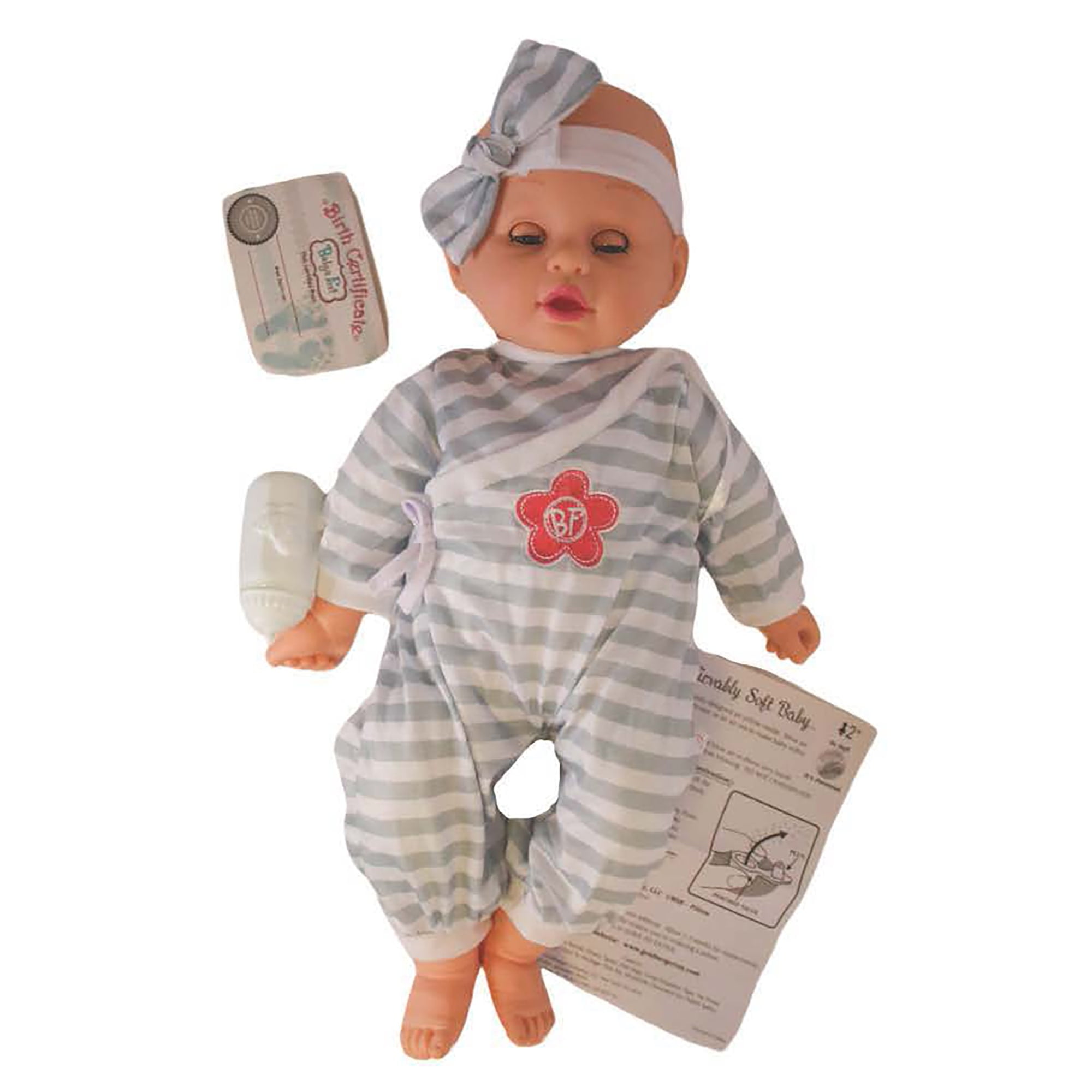 Goldberger Baby's First 19" Unbelievably Soft Baby Doll in Gray Striped PJs. Patented "Air Pillow" Tummy - Super Light and Huggable - For Toddlers 2 Years & Up