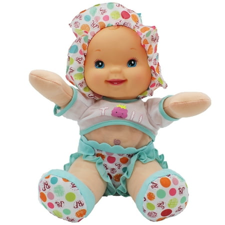 Goldberger Baby's First 12" Smartie Pants Doll with Raspberry White T-Shirt - Includes "Baby Talk" Sound Module with Surprise Raspberry Ending