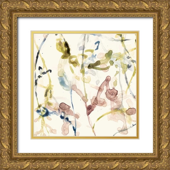 Goldberger, Jennifer 12x12 Gold Ornate Wood Framed with Double Matting Museum Art Print Titled - Flower Drips III