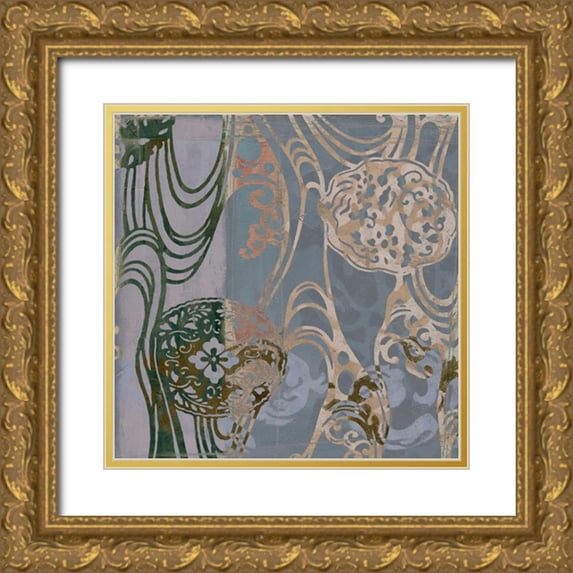 Goldberger, Jennifer 12x12 Gold Ornate Wood Framed with Double Matting Museum Art Print Titled - Medallions and Damask II