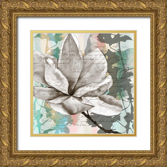 Goldberger, Jennifer 12x12 Gold Ornate Wood Framed with Double Matting Museum Art Print Titled - Pastel Magnolias II