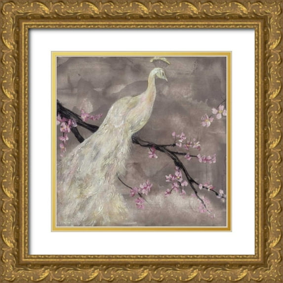 Goldberger, Jennifer 12x12 Gold Ornate Wood Framed with Double Matting Museum Art Print Titled - Peacock Serenity I