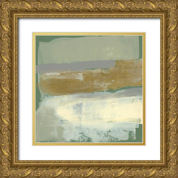 Goldberger, Jennifer 12x12 Gold Ornate Wood Framed with Double Matting Museum Art Print Titled - Sage and Gold Swipe IV