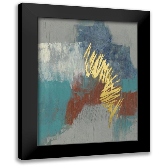 Goldberger, Jennifer 12x14 Black Modern Framed Museum Art Print Titled - Scripted Rust and Teal II