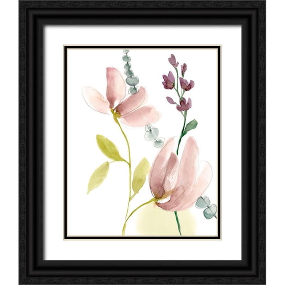 Goldberger, Jennifer 12x14 Black Ornate Wood Framed with Double Matting Museum Art Print Titled - Pastel Flower Composition II