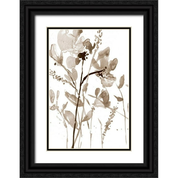 Goldberger, Jennifer 13x18 Black Ornate Wood Framed with Double Matting Museum Art Print Titled - Neutral Floral Overlay II
