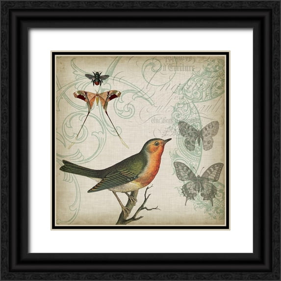 Goldberger, Jennifer 15x15 Black Ornate Wood Framed with Double Matting Museum Art Print Titled - Cartouche and Wings I