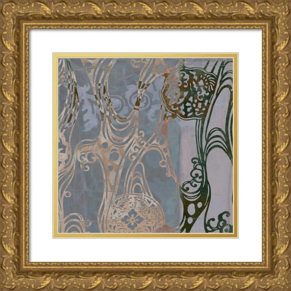 Goldberger, Jennifer 15x15 Gold Ornate Wood Framed with Double Matting Museum Art Print Titled - Medallions and Damask I