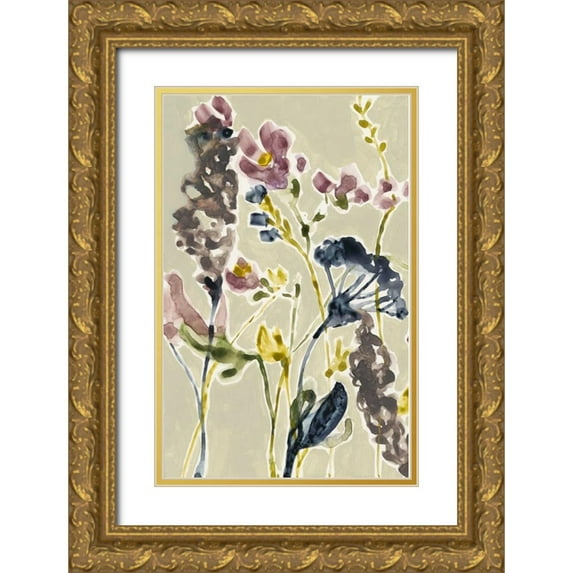 Goldberger, Jennifer 17x24 Gold Ornate Wood Framed with Double Matting Museum Art Print Titled - Parchment Flower Field I