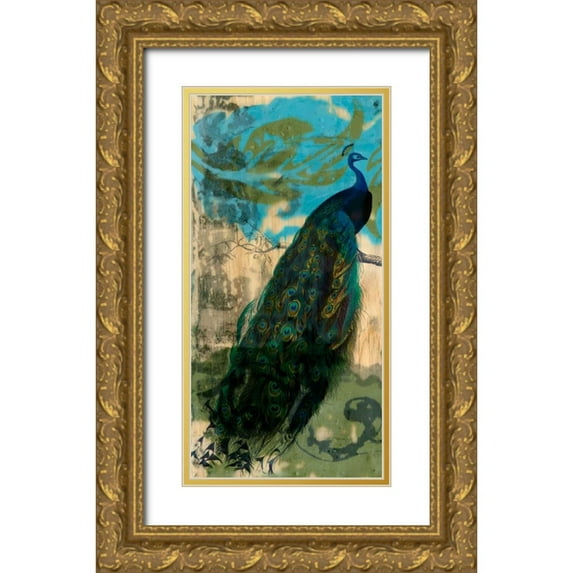 Goldberger, Jennifer 18x32 Gold Ornate Wood Framed with Double Matting Museum Art Print Titled - Rustic Peacock I