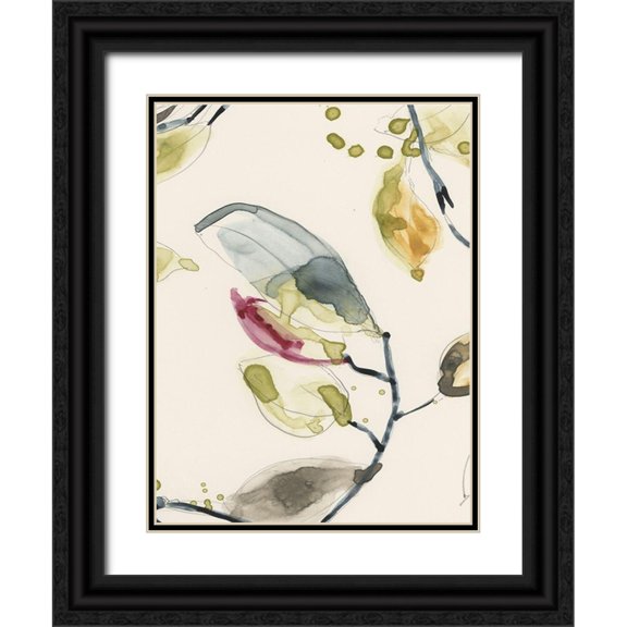 Goldberger, Jennifer 19x24 Black Ornate Wood Framed with Double Matting Museum Art Print Titled - Leaf Branch Triptych II