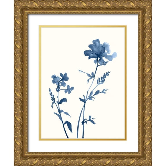 Goldberger, Jennifer 19x24 Gold Ornate Wood Framed with Double Matting Museum Art Print Titled - Indigo Wildflowers VI