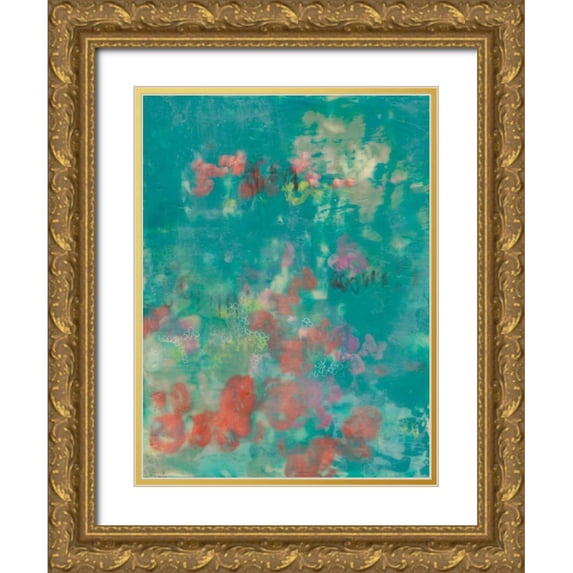Goldberger, Jennifer 19x24 Gold Ornate Wood Framed with Double Matting Museum Art Print Titled - Teal Rose Garden II