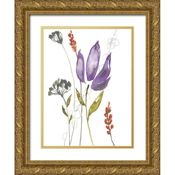 Goldberger, Jennifer 19x24 Gold Ornate Wood Framed with Double Matting Museum Art Print Titled - Ultraviolet Bouquet I