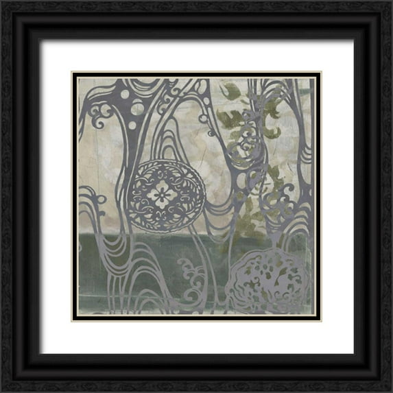 Goldberger, Jennifer 20x20 Black Ornate Wood Framed with Double Matting Museum Art Print Titled - Small Medallions and Damask IV