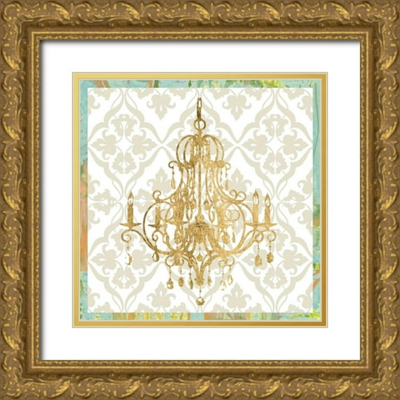 Goldberger, Jennifer 20x20 Gold Ornate Wood Framed with Double Matting Museum Art Print Titled - Damask Chandelier II