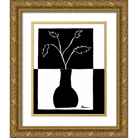 Goldberger, Jennifer 20x24 Gold Ornate Wood Framed with Double Matting Museum Art Print Titled - Minimalist Leaf in Vase I