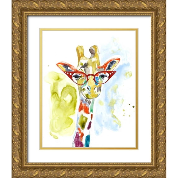 Goldberger, Jennifer 20x24 Gold Ornate Wood Framed with Double Matting Museum Art Print Titled - Smarty-Pants Giraffe