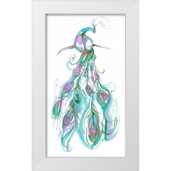 Goldberger, Jennifer 20x32 White Modern Wood Framed Museum Art Print Titled - Gilded Peacock Plumes II