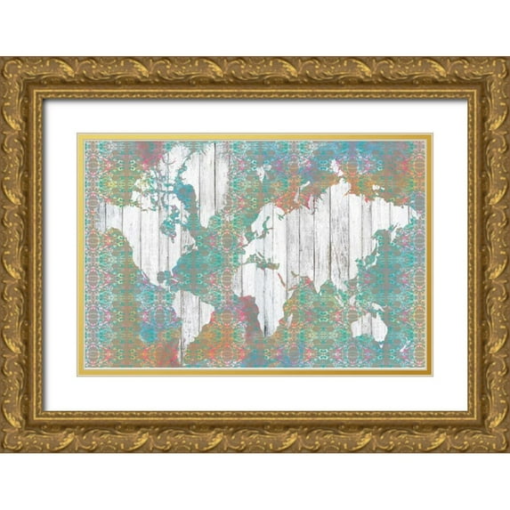 Goldberger, Jennifer 24x17 Gold Ornate Wood Framed with Double Matting Museum Art Print Titled - Boho Map I