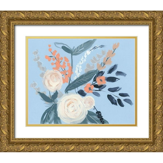 Goldberger, Jennifer 24x20 Gold Ornate Wood Framed with Double Matting Museum Art Print Titled - Eucalyptus Bouquet on Blue II