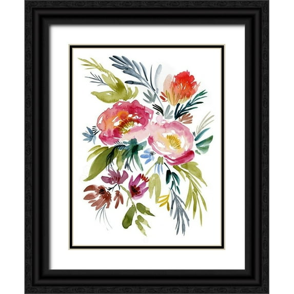 Goldberger, Jennifer 25x32 Black Ornate Wood Framed with Double Matting Museum Art Print Titled - Jeweled Bouquet I