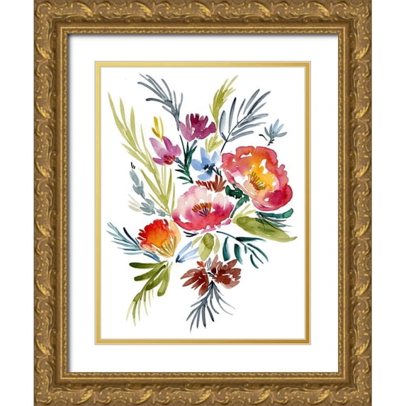 Goldberger, Jennifer 25x32 Gold Ornate Wood Framed with Double Matting Museum Art Print Titled - Jeweled Bouquet II