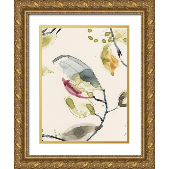 Goldberger, Jennifer 25x32 Gold Ornate Wood Framed with Double Matting Museum Art Print Titled - Leaf Branch Triptych II