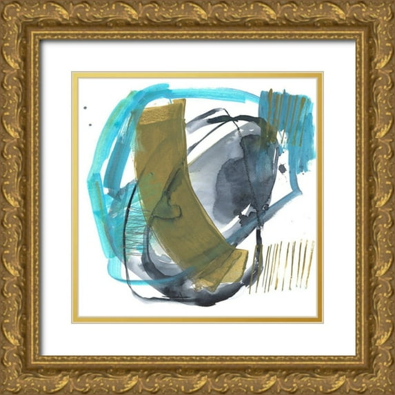 Goldberger, Jennifer 26x26 Gold Ornate Wood Framed with Double Matting Museum Art Print Titled - Olive and Blue Gesture I