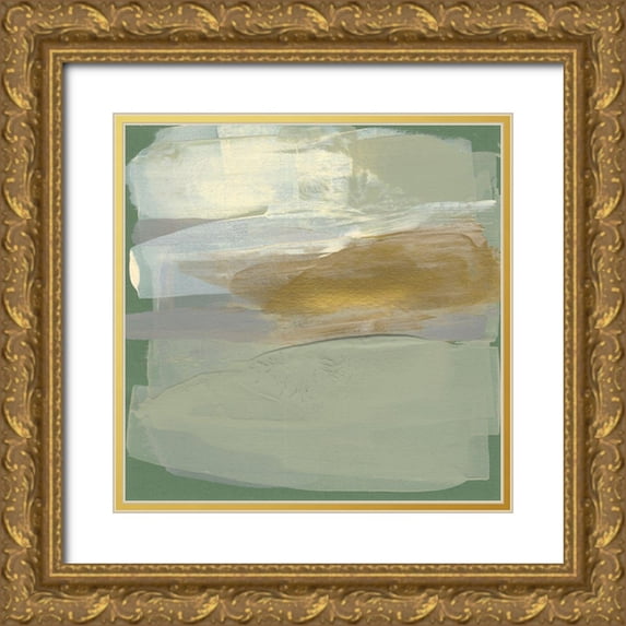 Goldberger, Jennifer 26x26 Gold Ornate Wood Framed with Double Matting Museum Art Print Titled - Sage and Gold Swipe II
