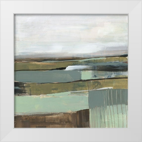 Goldberger, Jennifer 26x26 White Modern Wood Framed Museum Art Print Titled - Neutral Horizon Grid II