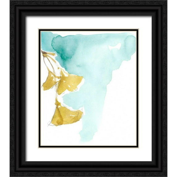 Goldberger, Jennifer 26x30 Black Ornate Wood Framed with Double Matting Museum Art Print Titled - Ginkgo on Dusty Teal IX