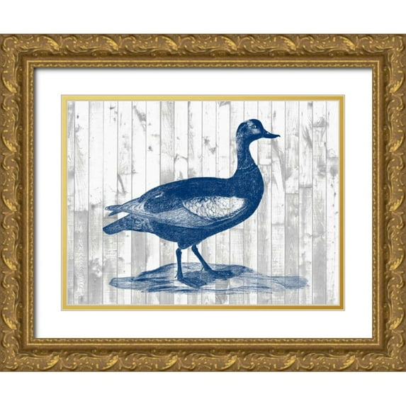 Goldberger, Jennifer 32x25 Gold Ornate Wood Framed with Double Matting Museum Art Print Titled - Woodgrain Fowl IV