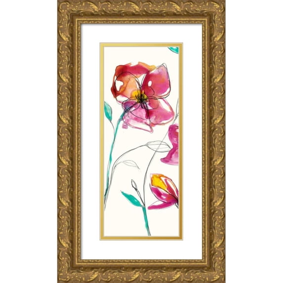 Goldberger, Jennifer 9x18 Gold Ornate Wood Framed with Double Matting Museum Art Print Titled - Inked Floral I