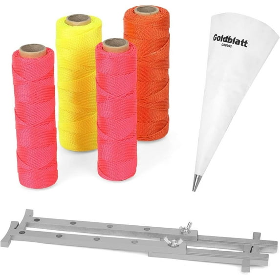 Goldblatt Masonry Nylon String Line Set Includes 4 Pieces Braided Mason Line, Fluorescent Colors, 1500Ft in All, 2 Piece Aluminum Adjustable Line Stretchers & 1 Pieces Handy Grout Bag